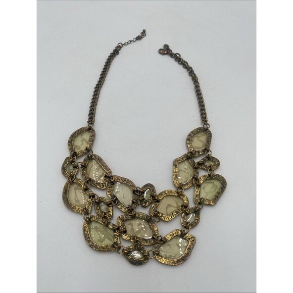 Vintage Statment Necklace Gold Tone Maximalist Chunky MCM Lucite Signed C 17" - Picture 10 of 11